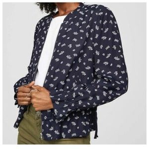 LOFT Navy & White Floral Bomber Jacket